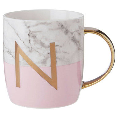 Orsina Monogram Mug – Letter N Frosted Marble and Pink Initial Mug