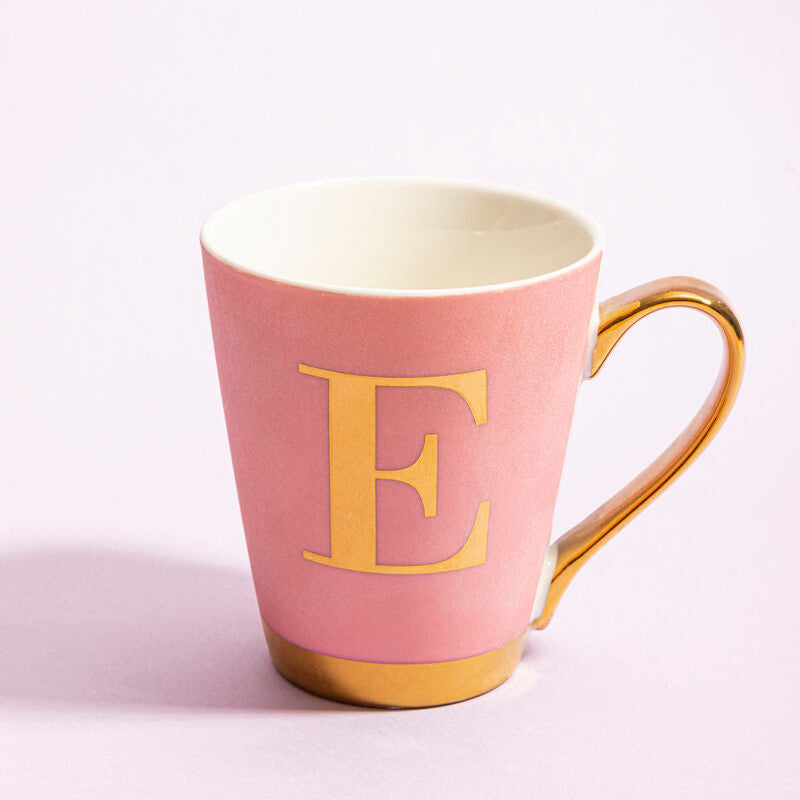 Orsina Frosted Deco Pink Monogram Mug – Letter E Personalized Gift