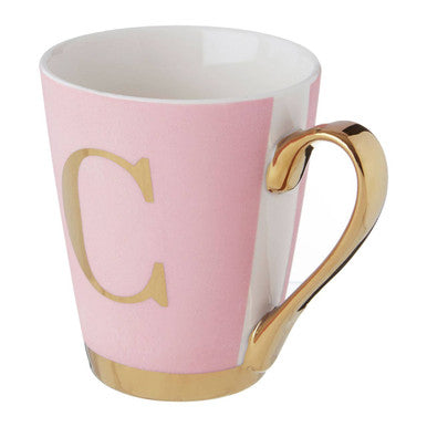 Orsina Frosted Deco Pink Monogram Mug - Letter C Ceramic Coffee Cup