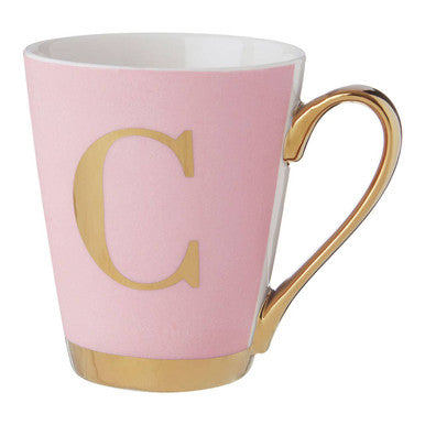 Orsina Frosted Deco Pink Monogram Mug - Letter C Ceramic Coffee Cup
