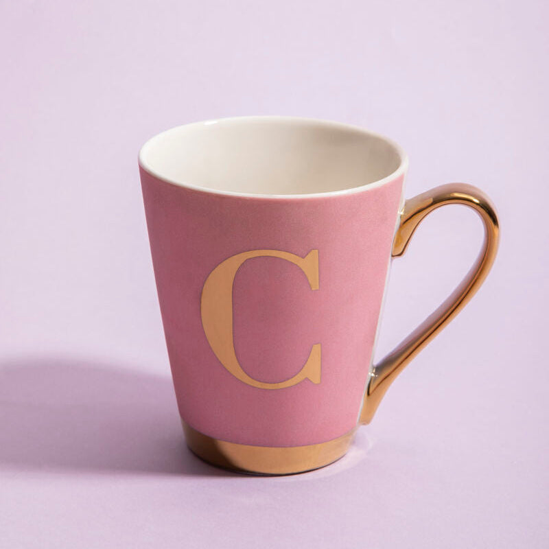 Orsina Frosted Deco Pink Monogram Mug - Letter C Ceramic Coffee Cup