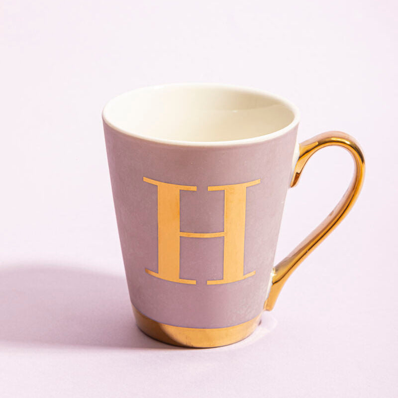 Orsina Frosted Deco Lilac Monogram Mug – Initial H Ceramic Cup