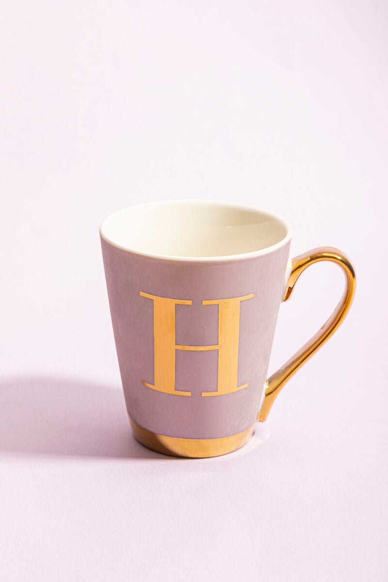 Orsina Frosted Deco Lilac Monogram Mug – Initial H Ceramic Cup
