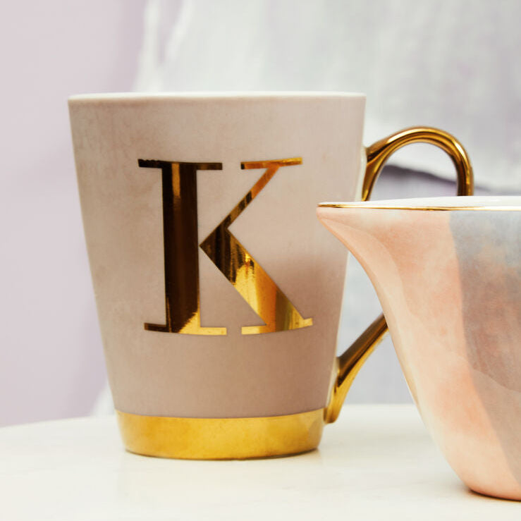 Orsina Mimo Monogram Mug – Pastel Pink Frosted Deco Letter K Coffee Cup