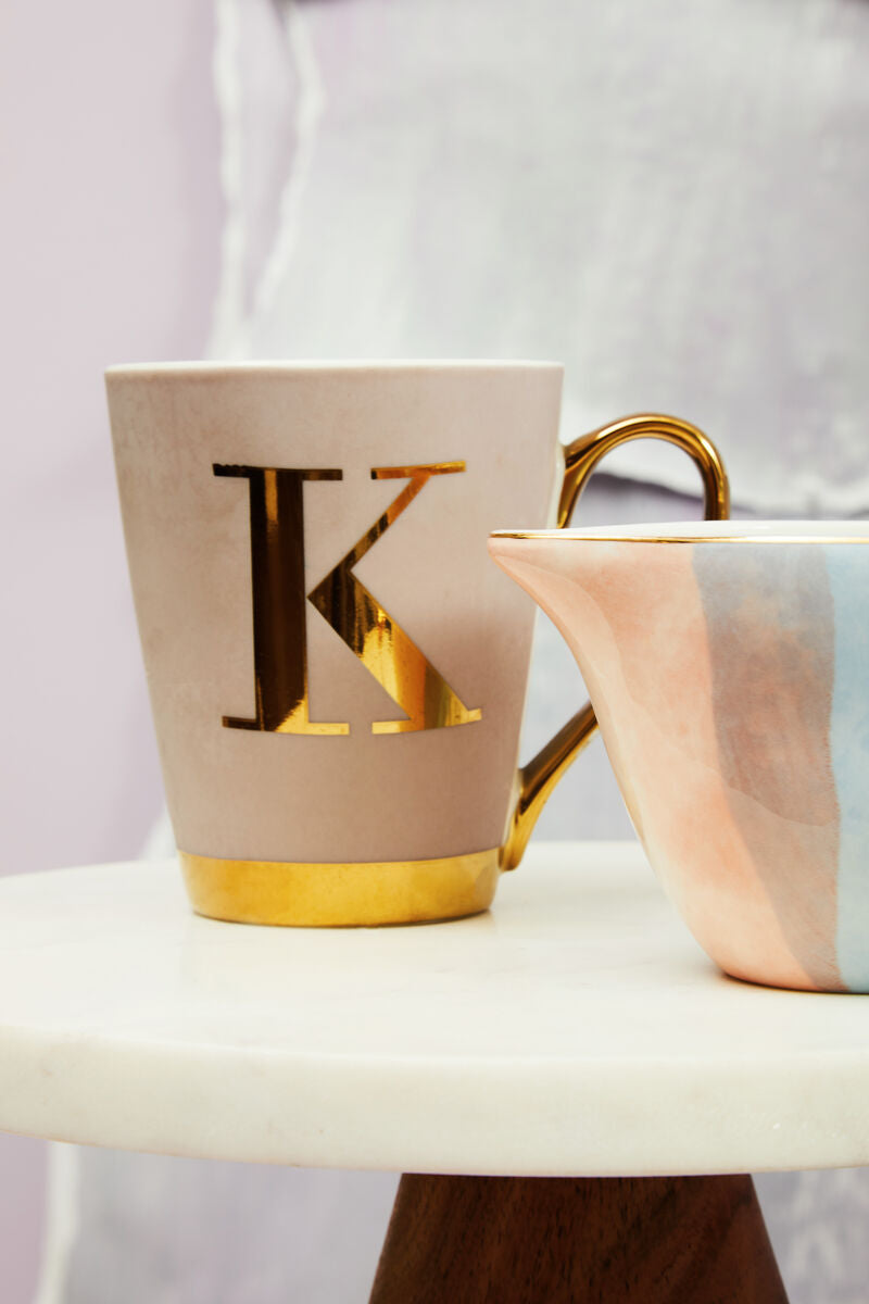 Orsina Mimo Monogram Mug – Pastel Pink Frosted Deco Letter K Coffee Cup