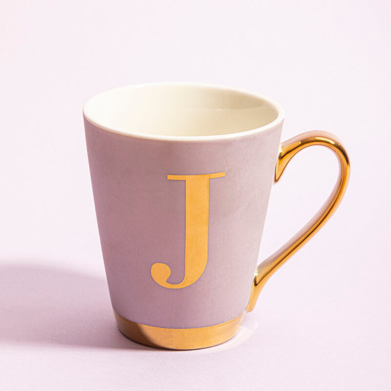 Orsina Monogram Mug – Frosted Deco Lilac Glass Personalized Letter J