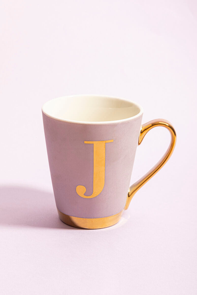 Orsina Monogram Mug – Frosted Deco Lilac Glass Personalized Letter J