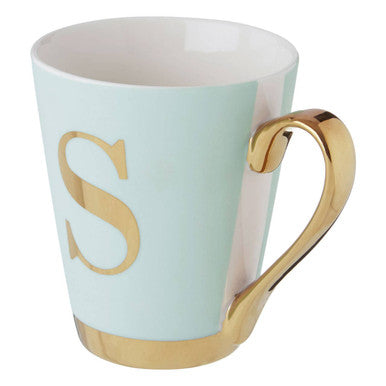 Orsina Mimo Green Frosted Monogram Mug – Art Deco Letter S Coffee Cup