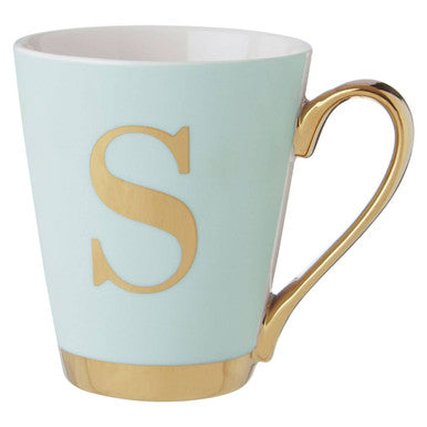 Orsina Mimo Green Frosted Monogram Mug – Art Deco Letter S Coffee Cup