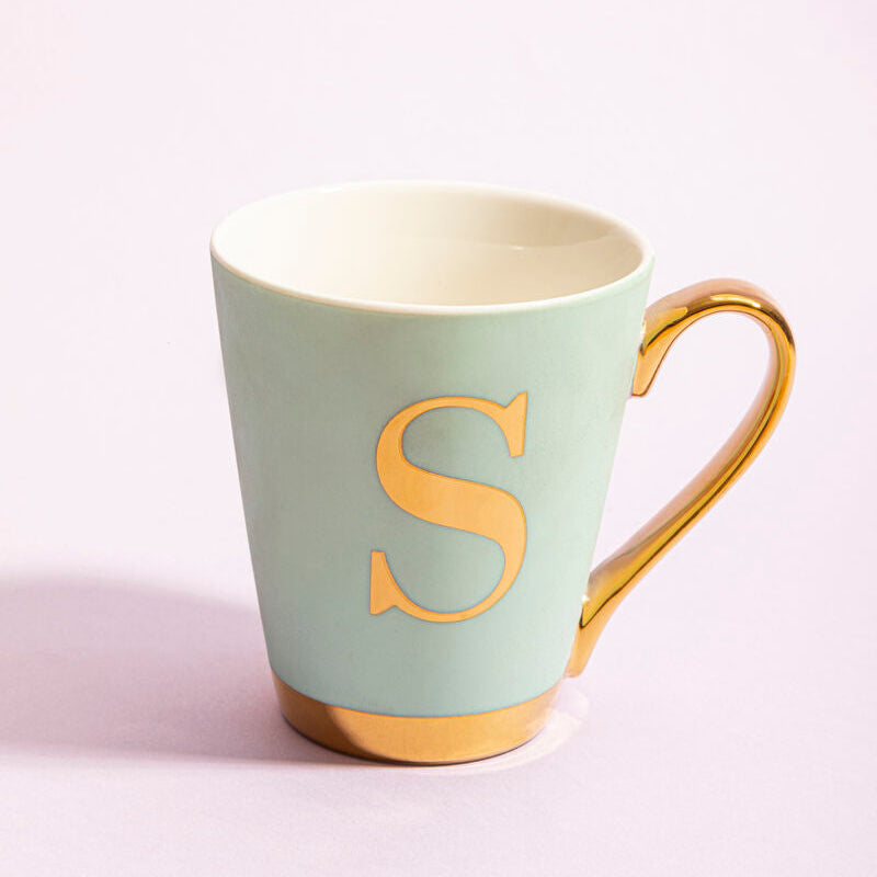 Orsina Mimo Green Frosted Monogram Mug – Art Deco Letter S Coffee Cup