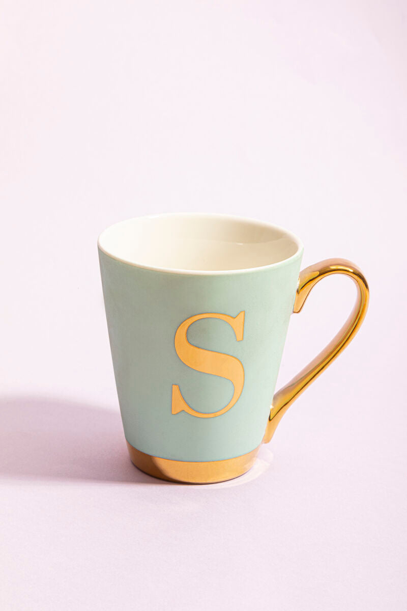 Orsina Mimo Green Frosted Monogram Mug – Art Deco Letter S Coffee Cup