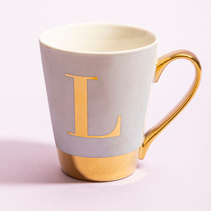 Orsina Mimo Monogram Mug – Green Frosted Deco L Letter Ceramic Cup