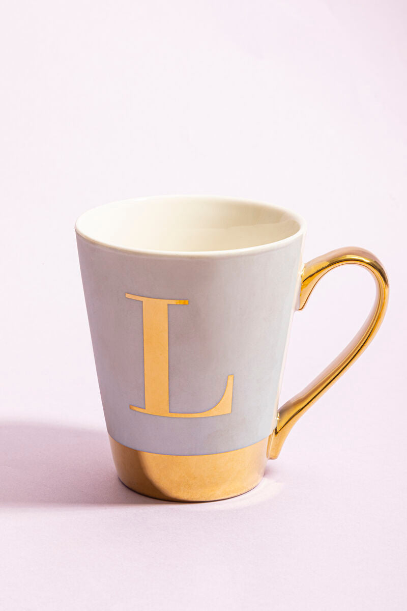 Orsina Mimo Monogram Mug – Green Frosted Deco L Letter Ceramic Cup