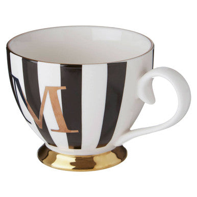 Orsina Monogram Mug - M Initial Black and White Bone China Cup