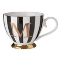 Orsina Monogram Mug - M Initial Black and White Bone China Cup