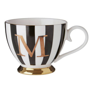 Orsina Monogram Mug - M Initial Black and White Bone China Cup