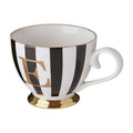 Orsina Monogram Mug E – Black and White Striped Bone China Coffee Cup