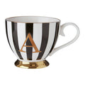 Orsina Monogram Mug A – Black and White Striped Bone China Coffee Cup
