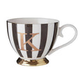 Orsina Monogram Mug K – Black and White Striped Bone China Coffee Cup