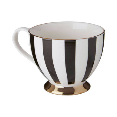 Orsina Monogram Mug – J Initial Black and White Bone China with Gold Base