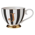 Orsina Monogram Mug – J Initial Black and White Bone China with Gold Base