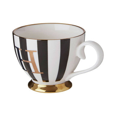 Orsina Duchess Monogram Mug H – Black and White Striped Bone China
