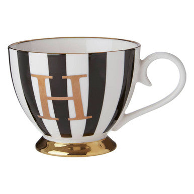 Orsina Duchess Monogram Mug H – Black and White Striped Bone China