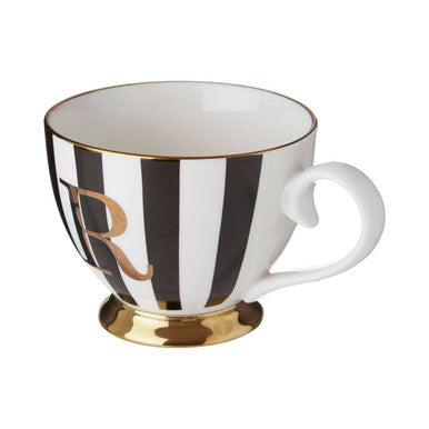 Orsina Monogram Mug – Black and White Striped Bone China Initial R