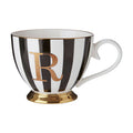 Orsina Monogram Mug – Black and White Striped Bone China Initial R