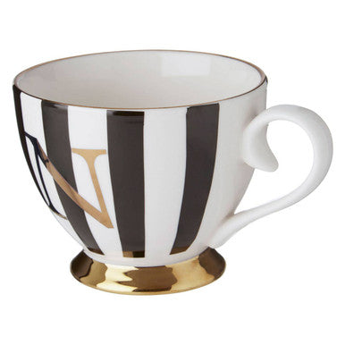 Orsina Duchess Monogram Mug – Black and White Striped Bone China, N