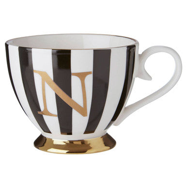 Orsina Duchess Monogram Mug – Black and White Striped Bone China, N