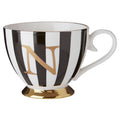 Orsina Duchess Monogram Mug – Black and White Striped Bone China, N