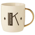 Orsina Monogram Mug – Diamond Deco White Ceramic Cup with Gold Handle, K