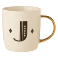 Orsina Diamond Deco Monogram Mug – White Ceramic Initial J Gold Handle