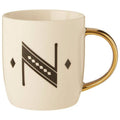 Orsina Monogram Mug – Diamond Deco White Ceramic Cup with Gold Handle, N