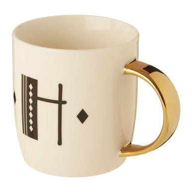 Orsina Diamond Deco White Monogram Mug – Letter H Ceramic Coffee Cup