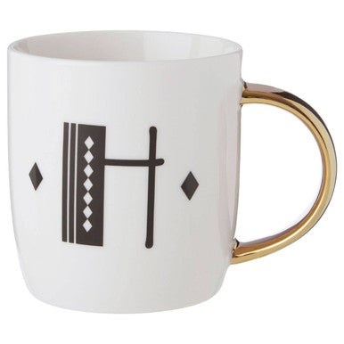 Orsina Diamond Deco White Monogram Mug – Letter H Ceramic Coffee Cup