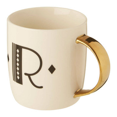 Orsina Diamond Deco White Monogram Mug – Letter R Ceramic Coffee Cup