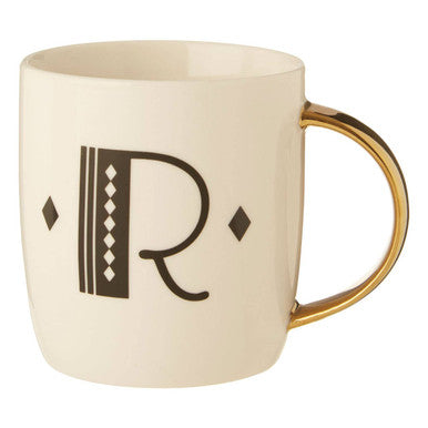 Orsina Diamond Deco White Monogram Mug – Letter R Ceramic Coffee Cup