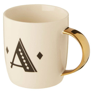 Orsina Diamond Deco Monogram Mug – White Ceramic Gold Handle, Letter A
