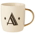 Orsina Diamond Deco Monogram Mug – White Ceramic Gold Handle, Letter A