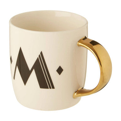 Orsina Diamond Deco Monogram Mug – White Ceramic Coffee Cup, Letter M