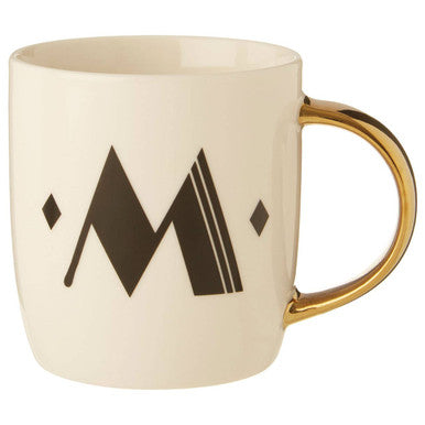 Orsina Diamond Deco Monogram Mug – White Ceramic Coffee Cup, Letter M