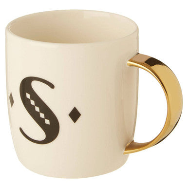 Orsina Monogram Mug – Diamond Deco White Ceramic Coffee Cup, Letter S