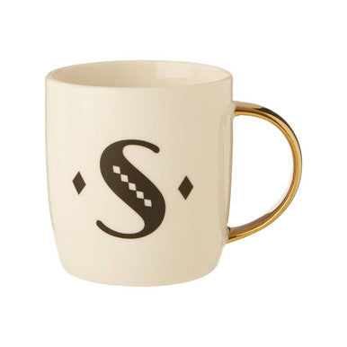 Orsina Monogram Mug – Diamond Deco White Ceramic Coffee Cup, Letter S