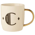 Orsina Diamond Deco White Monogram Mug – Initial C with Gold Handle