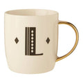 Orsina Diamond Deco Monogram Mug – White Ceramic L Initial Gold Handle