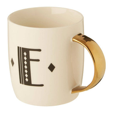 Orsina Monogram Mug – Diamond Deco White Ceramic Coffee Cup, Letter E
