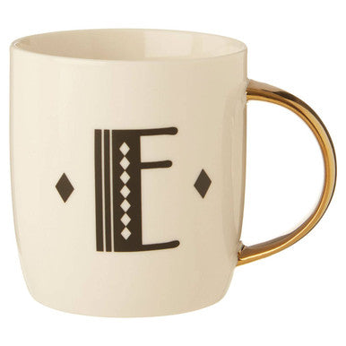 Orsina Monogram Mug – Diamond Deco White Ceramic Coffee Cup, Letter E