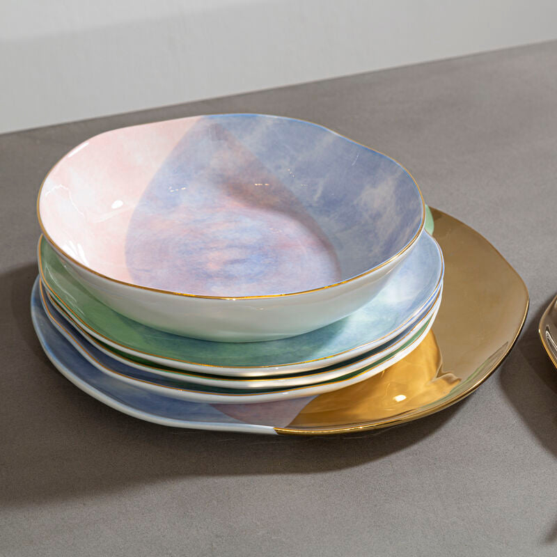 Orsina Colour Of Paradise Pasta Bowl – Pastel Blue Ceramic with Gold Rim